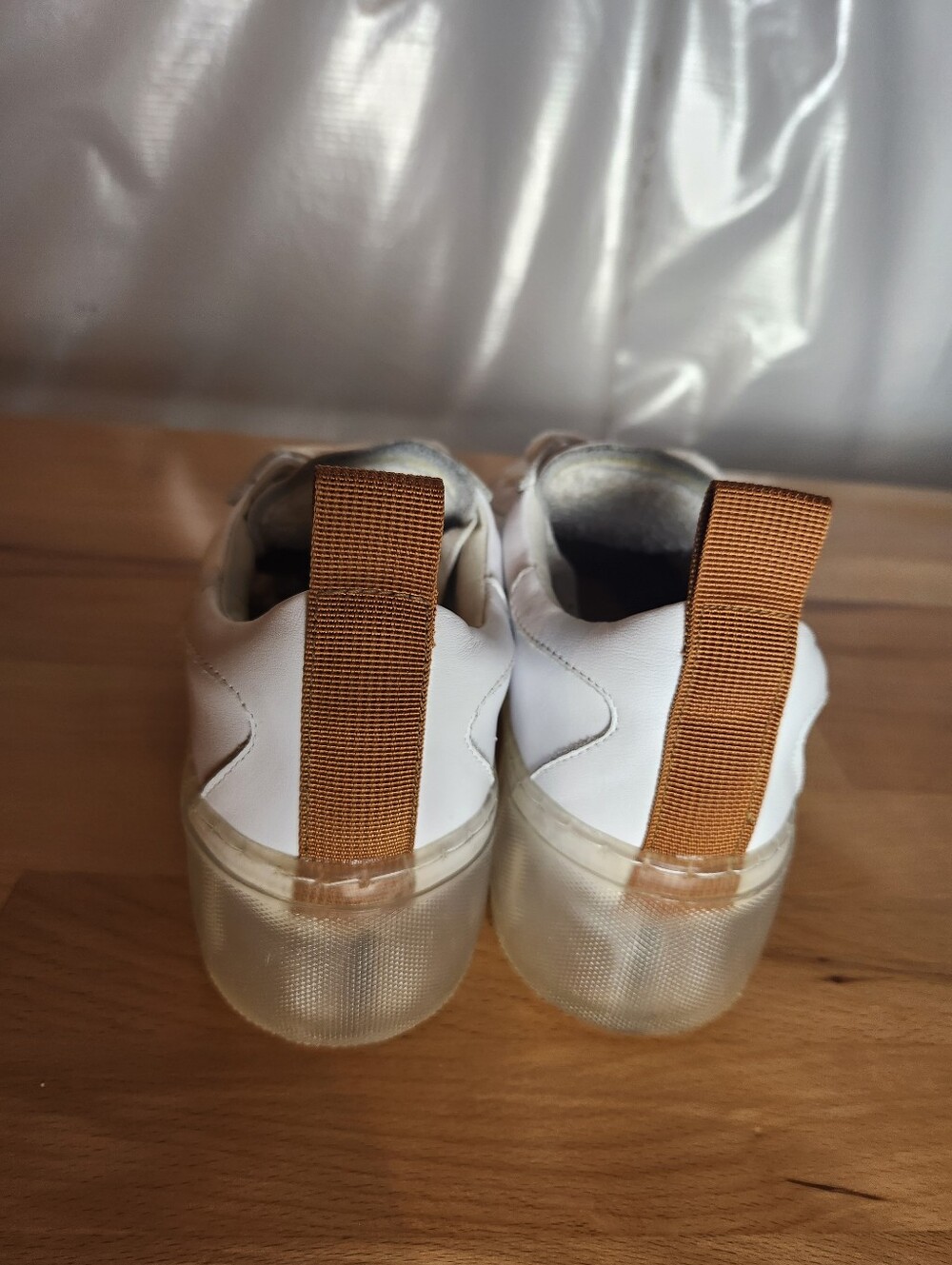42 Gold Glee White Leather Platform Sneakers Women 7 Chunky Clear Soles Casual - Picture 7 of 11